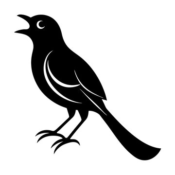 vector silhouette of a nightingale perched and singing, 