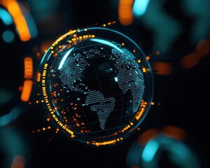 Digital rendering of a global financial system with AIpowered AML technology, ensuring security and transparency