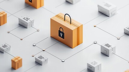 Illustration of blockchain nodes securing financial transactions for AML compliance, decentralized finance protection