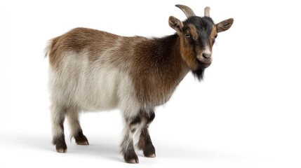 Fototapeta premium Standing Goat Looking at the Camera on a White Background