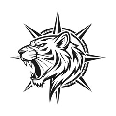 Tiger Head Silhouette - Bold Black and White Wild Cat Illustration