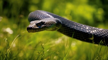 Fototapeta premium dynamic black racer snake