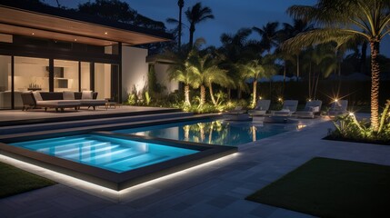 Fototapeta premium evening landscape lighting yard