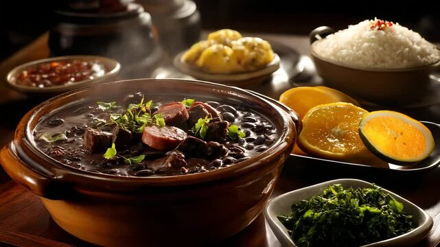 Brazilian feijoada, gourmet food setting
