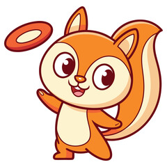 Cheerful Squirrel Cartoon Character Catching Doughnut on Transparent Background
