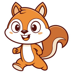 Orange Cartoon Squirrel Character Walking on Transparent Background With Tail Up