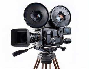 a movie camera isolated on a white background an assistant director s tool shooting dubbing