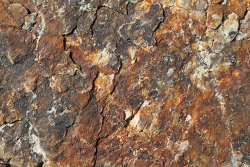 Textures of natural rough rock surface showcasing natural patterns in earthy brown tones background