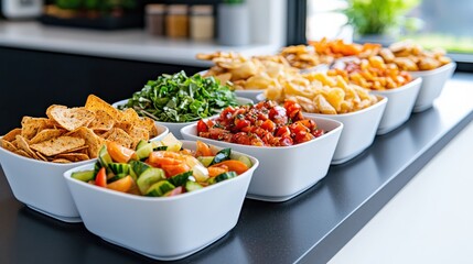 Delicious snack arrangement for gatherings modern kitchen closeup image bright environment organized concept