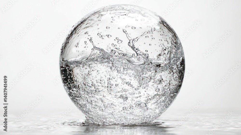 Poster abstract sphere of sparkling water: a captivating visual of purity and movement