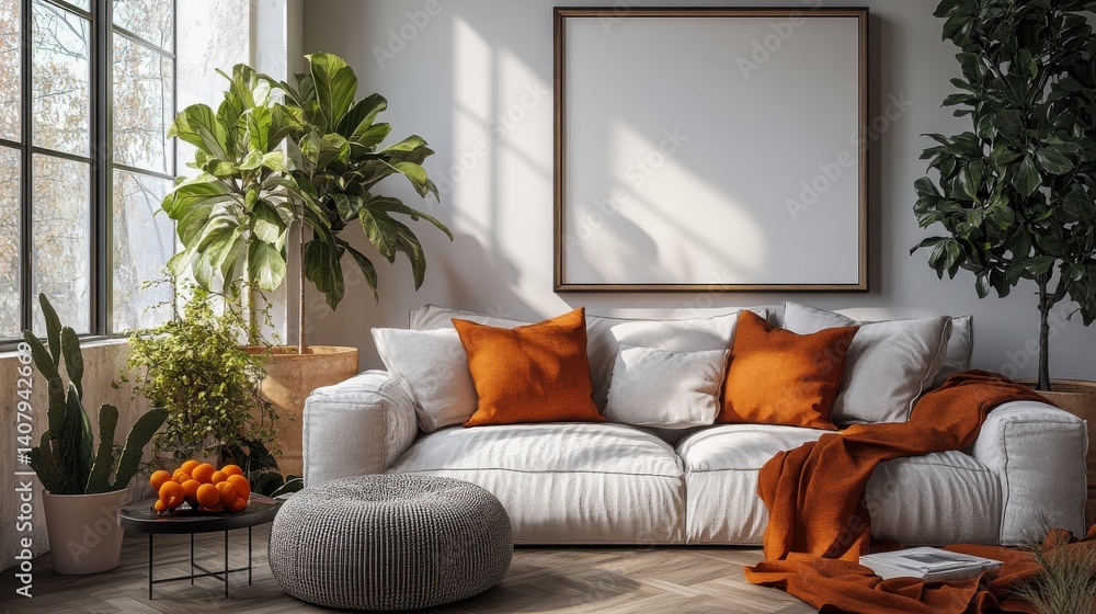 Poster frame mock up horizontal frame bilderram print on demand 4d ultrahd modern location front view wide 