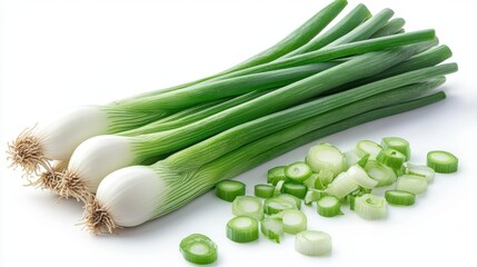 fresh green onion isolated on white background cutout
