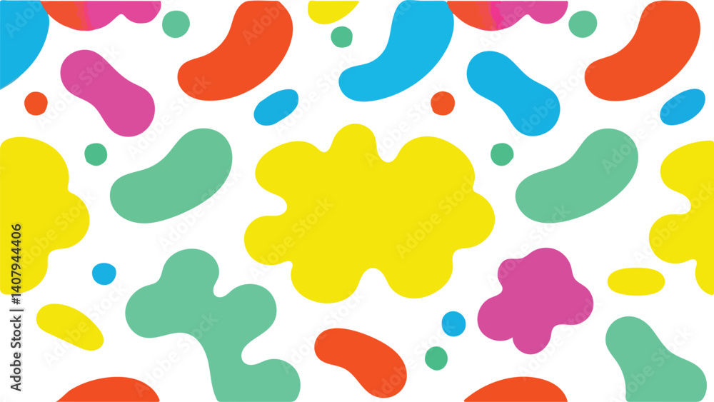 Poster abstract color bloom, a playful and vibrant pattern of organic shapes, creating a modern, dynamic, a
