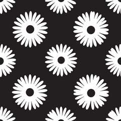 Groovy floral seamless pattern, spring flower background, funky daisy print, cute summer chamomile black and white textile. Abstract simple monochrome wallpaper. Vector illustration