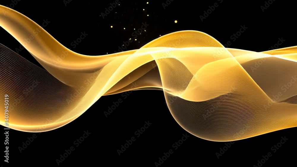 Poster waves of golden light dancing through a dark space in a mesmerizing display of color and movement ge