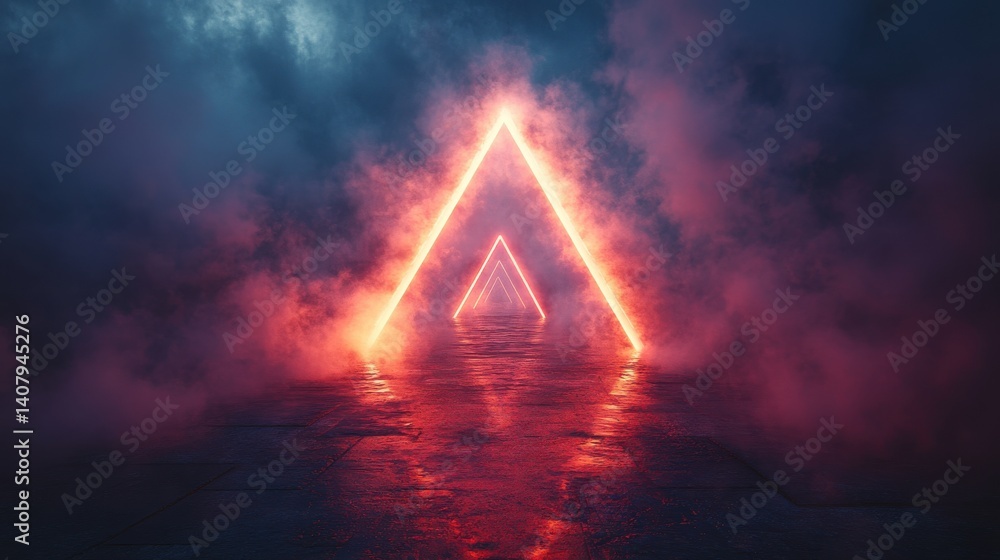 Aufkleber futuristic abstract composition,intersecting rgb light beams creating prismatic patterns through fog cyberpunk aesthetic,photo stock