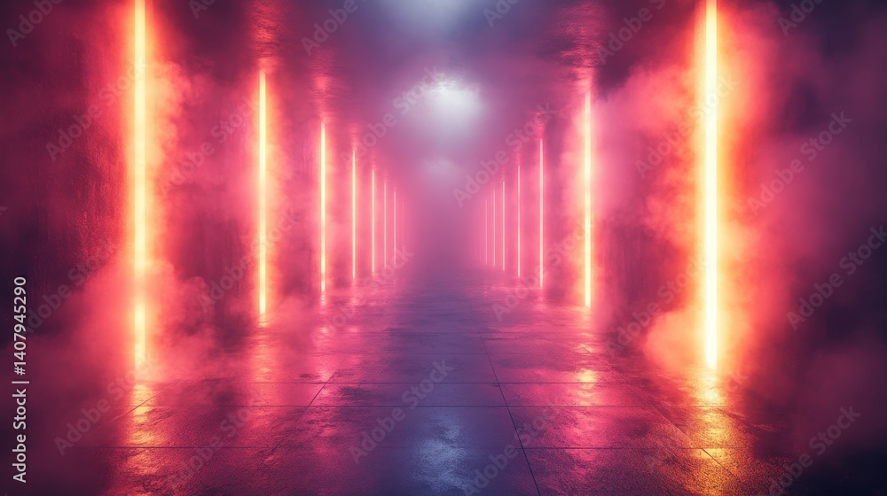 Aufkleber futuristic abstract composition,intersecting rgb light beams creating prismatic patterns through fog cyberpunk aesthetic