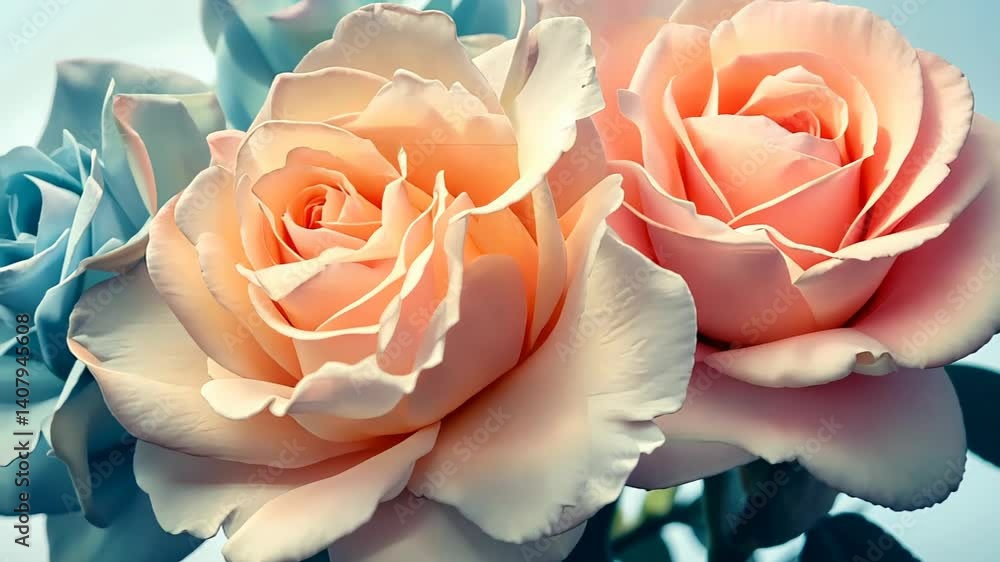 Poster soft hues of blooming roses create a serene atmosphere in a tranquil garden setting with gentle sunl