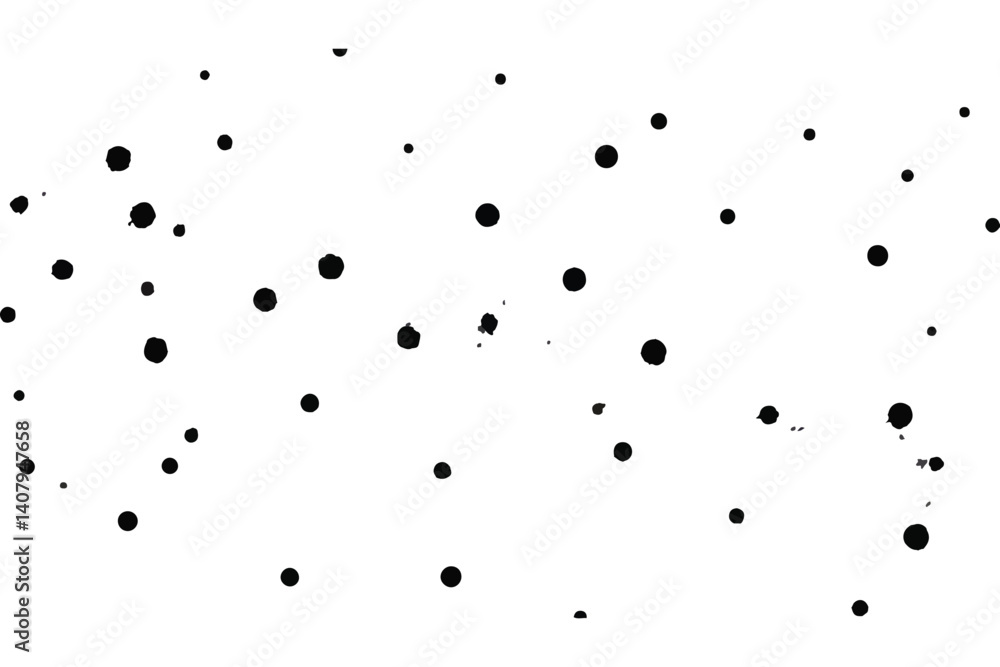 Poster scattered dot dispersion: a minimalist black and white pattern of varied circular points, creating a