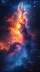 Fototapeta premium Colorful cosmic nebula illuminated by bright stars in deep space at night