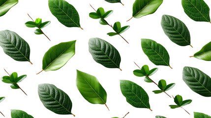 Seamless Leafy Pattern: A vibrant, natural arrangement of green leaves, perfect for conveying themes of freshness, organic design, and the beauty of nature.