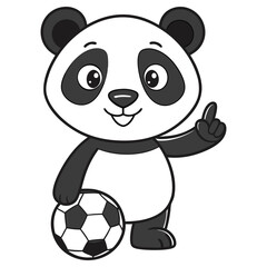 Cute Cartoon Panda Holding Soccer Ball with Pointing Finger on Transparent Background