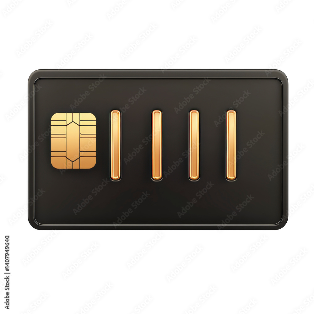 Poster black sim card with gold chip and connectors is displayed, symbolizing mobile communication technolo