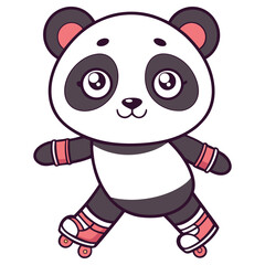 Cartoon Panda Character on Roller Skates Skating with Transparent Background