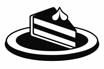 slice of cake on dish silhouette vector illustration