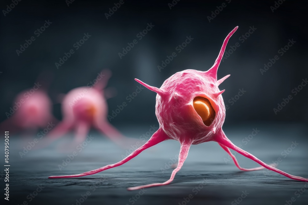 Aufkleber detailed close-up view of pink cells with intricate structures against a dark background showcasing 