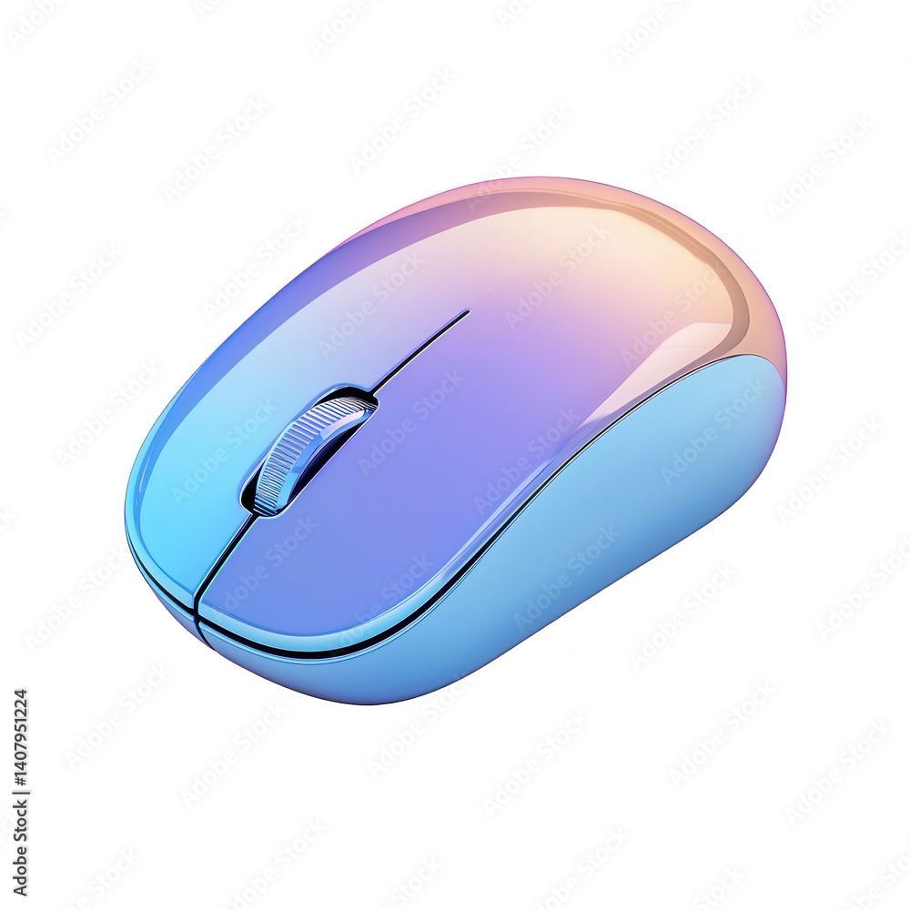 Poster sleek, modern wireless computer mouse with gradient blue and purple design, featuring smooth surface