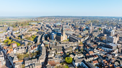 Aerial from the historical city Nijmegen with the Stevens church in the Netherlands