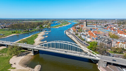 Naklejka premium Aerial from the city Deventer with the Wilhelmina bridge in the Neherlands