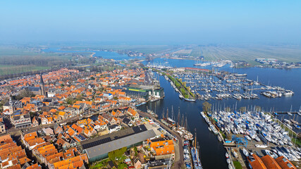 Aerial from the historical city Monnickendam in the Netherlands
