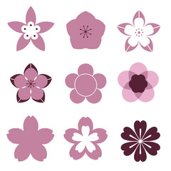 Nine stylized representations of delicate pink cherry blossoms.