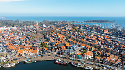 Fototapeta premium Aerial from the historical city Enkhuizen in the Netherlands