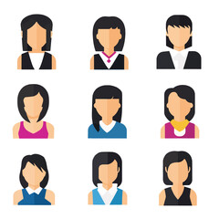 Flat profile icons of women in various business attire.