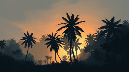 Obraz premium Tropical forest landscape , Trees and leaves wallpaper , 3D Tropical wallpaper , 3D illustration