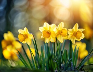 Fototapeta premium beautiful spring flowers outdoors on sunny day daffodils narcissus