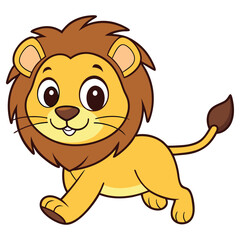 Cartoon Lion Walking Isolated on White, Cute Animal with Outline Design