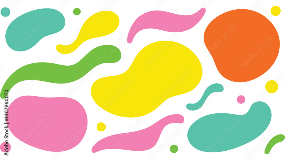 Aufkleber vibrant blobscape, a playful assembly of colorful abstract shapes, creating a modern, dynamic, and e