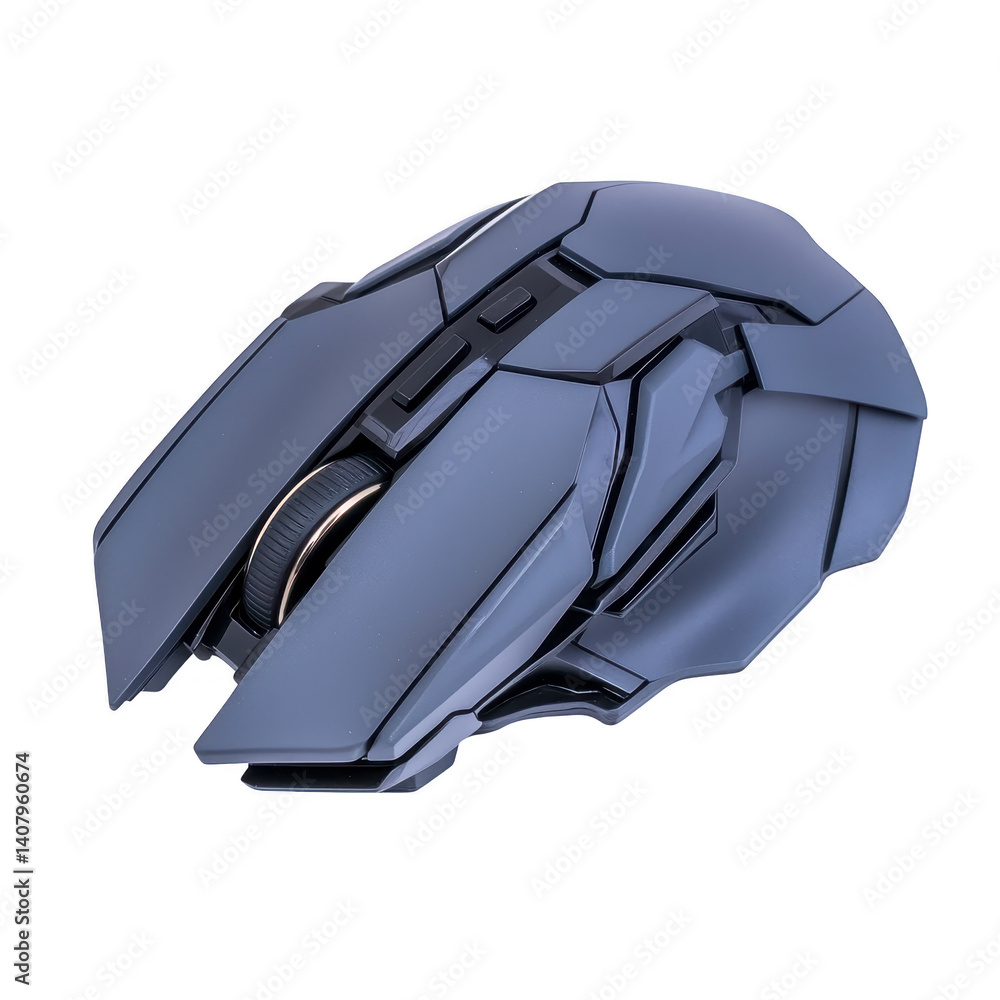 Poster sleek, futuristic wireless gaming mouse with ergonomic design and multiple programmable buttons, per