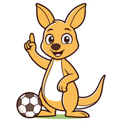 Cartoon Kangaroo With Soccer Ball Raising Finger On Isolated White Background