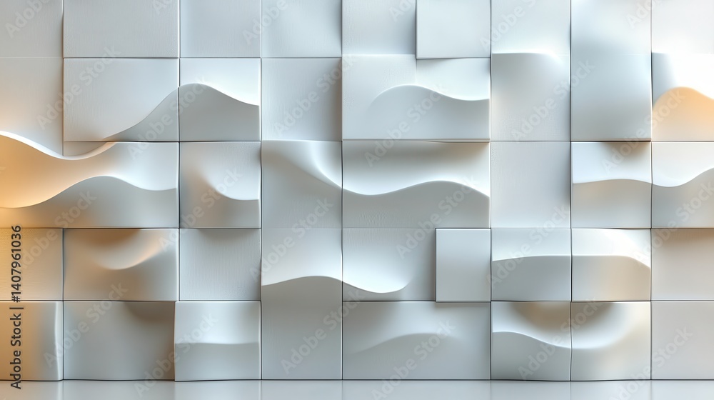 Aufkleber grid of wave offset white squares or boxes geometry background wallpaper banner flat lay,stock image