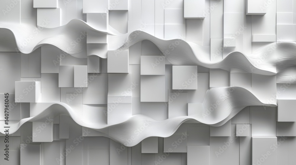 Poster grid of wave offset white squares or boxes geometry background wallpaper banner flat lay,photo stock