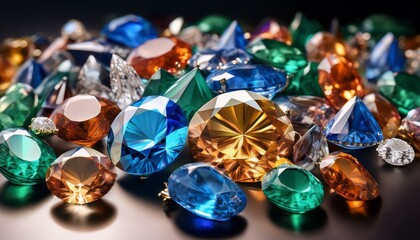 assorted colorful gemstones including diamonds sapphires and emeralds create vibrant display of luxury and elegance