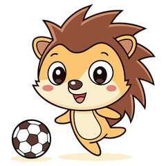 Cartoon Hedgehog Kicking Soccer Ball, Playful Animated Character on White