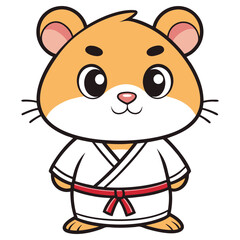Cartoon Hamster Standing in Karate Uniform with Red Belt on Transparent Background