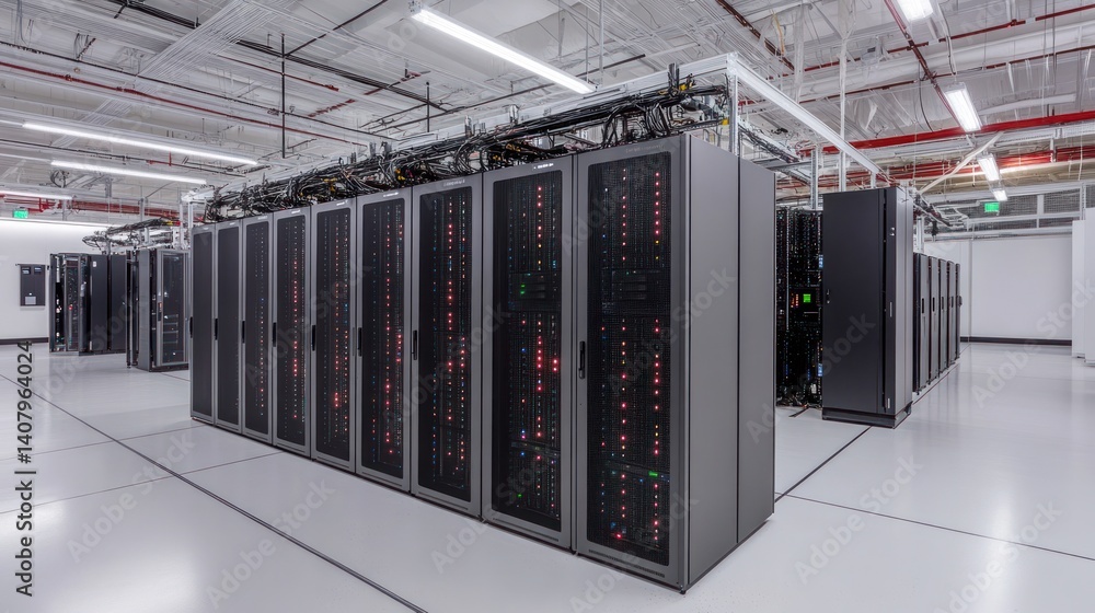 Poster modern server racks in a data center