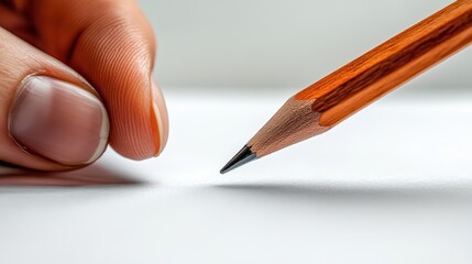 hand holding pencil ready to write on blank paper isolated on white background,stock image